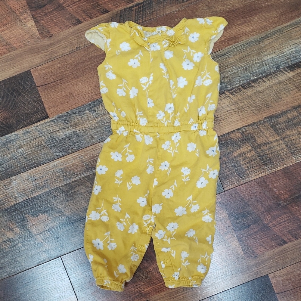 Carter's Yellow And White Floral Cap Sleeve Jumpsuit, Size 12 Months